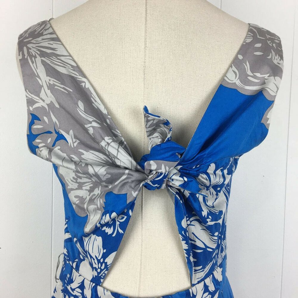 Tie-Back Fit and Flare Sleeveless Dress - Blue and White - Donna Ricco